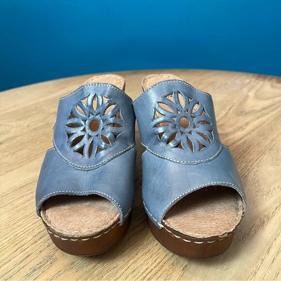 NWT Spring Step Blue Leather Sunburst Wedge Bohemian Sandal Size 38/Women’s 7.5 - Picture 5 of 11
